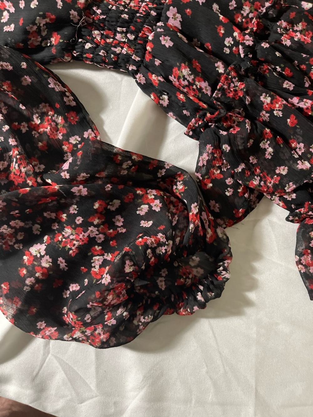 Floral Ruffle Tiered Mini Dress - Black with Pink Floral - Picture 10 of 11